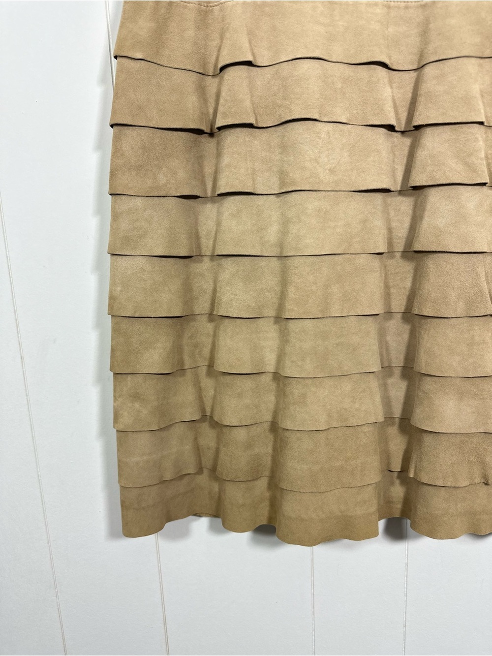 Etcetera Women’s Size 0 Tan Beige Layered Suede Mini Dress Sleeveless Back Zip - Picture 4 of 10